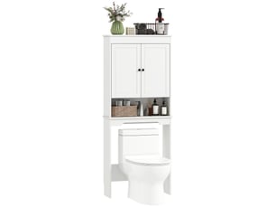 Meuble dessus wc blanc, rangement fermé et étagère ouverte, 65 x 22 x 161 cm