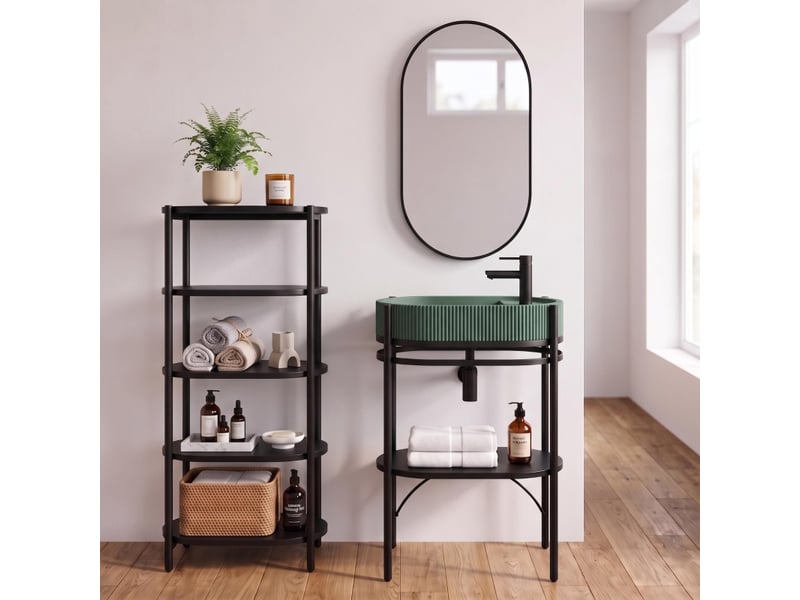 Meuble simple vasque lucia sur pieds 55cm métal noir et vasque béton MTC 3459 - Conforama E