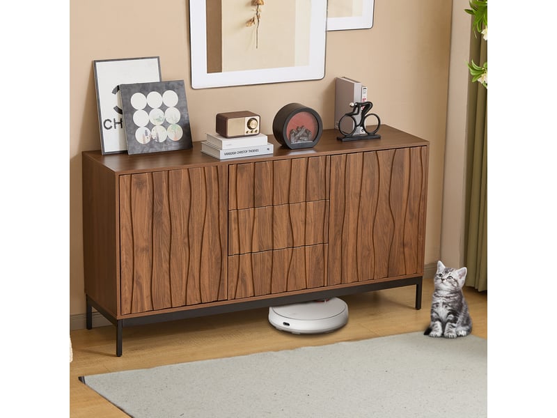  Buffet et enfilade avec 3 tiroirs et 2 étagères réglables, pour cuisine et salon, en mdf, 150×40×80 cm, brun - uvrion  - Conforama C