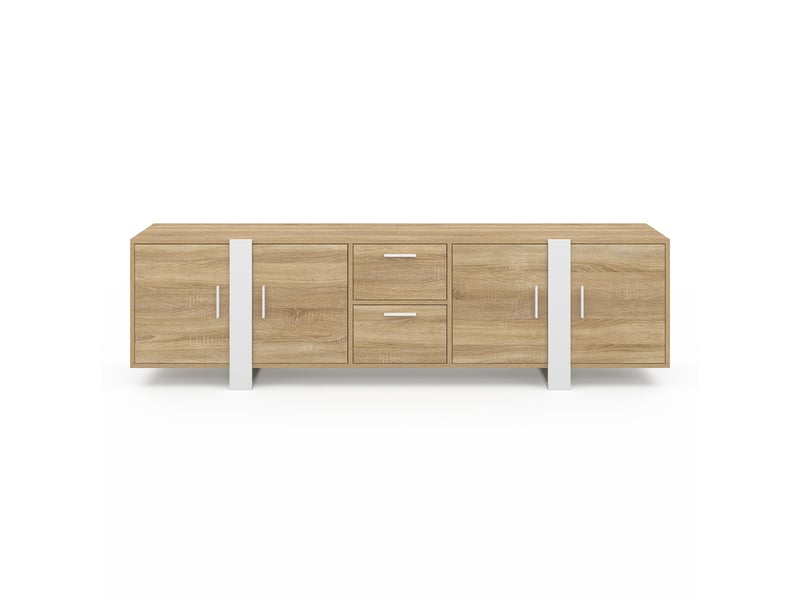 Meuble tv 180 cm phoenix 4 portes + 2 tiroirs bois et blanc  - Conforama D