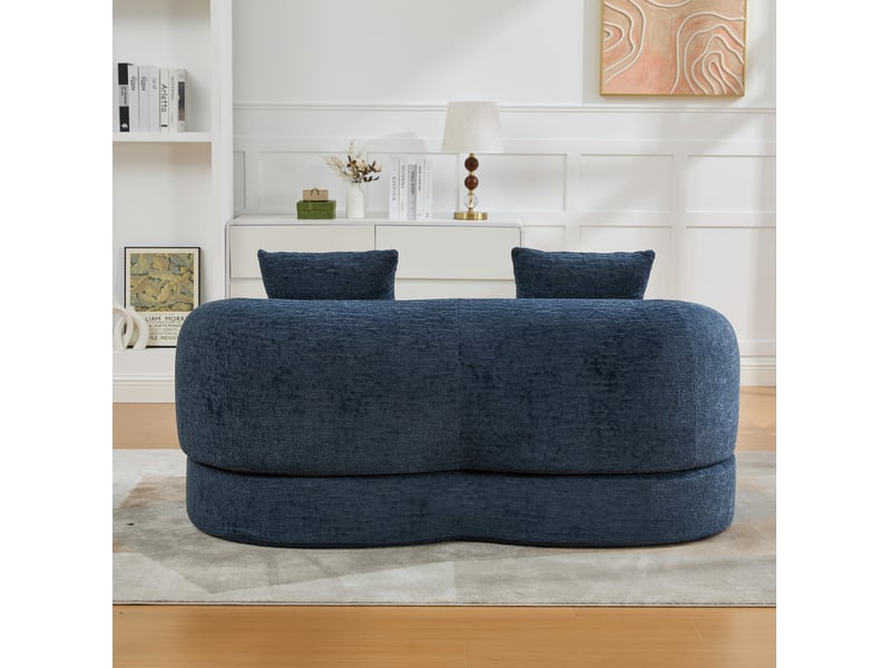  Canapé-lit convertible 2 places en chenille bleu marine avec 2 coussins  - Conforama E