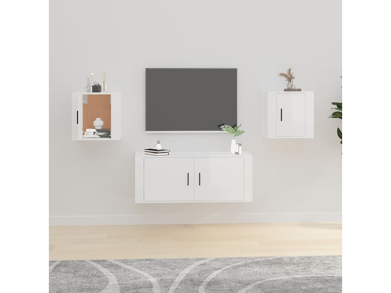  Lot de 2 meuble tv mural, meuble tv suspendu blanc brillant 40x34,5x40 cm  - Conforama B