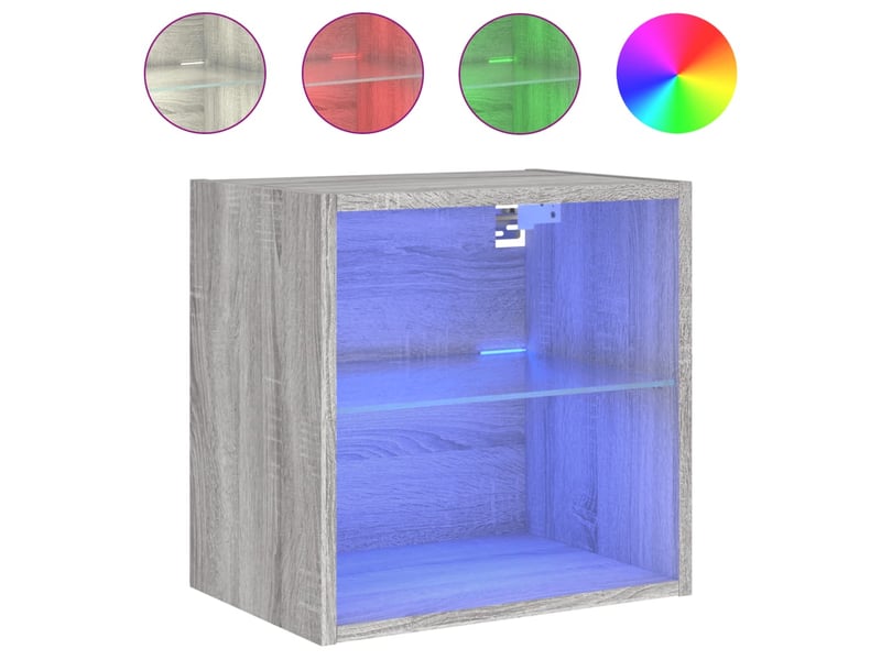  Table de chevet - cabinet de chevet - table de nuit murale avec lumières led sonoma gris  - Conforama A