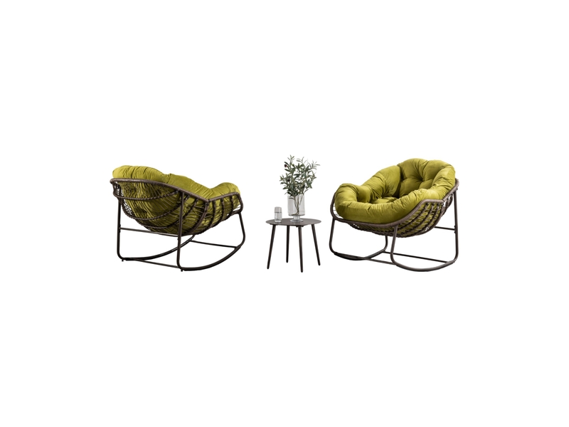  Fauteuil à bascule extérieur,90x106x78 cm,acier et résine tressée,vert olive  - Conforama D