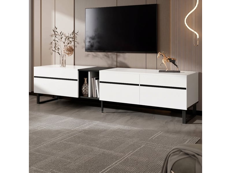  Meuble tv blanc 180 cm avec rangements et portes abattantes, design minimaliste  - Conforama D