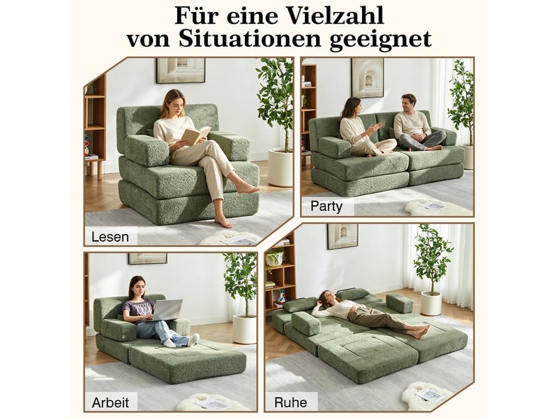  Canapé-lit convertible 1 place en chenille, canapé modulaire pliable, cadre en fer, convertible en lit d'appoint  - Conforama E