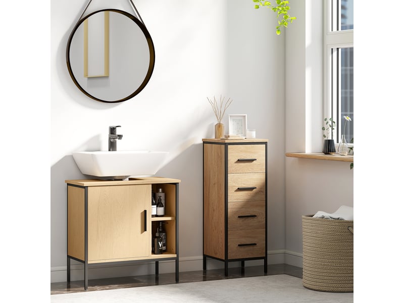  Meuble sous lavabo 60 cm effet chêne, découpe en u, porte et étagère réglable  - Conforama C