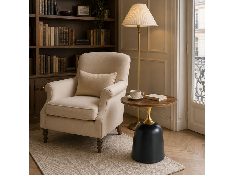  Guéridon ø 60 cm naturel avec piètement métal cylindre pour salon et chambre  - Conforama C