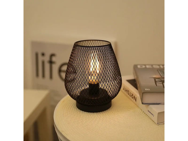  Lampe de table en métal design cage avec ampoule guirlande lumineuse, lampe décorative sans fil  - Conforama C
