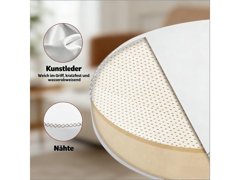 Tabouret de bureau à roulettes pivotant 360° réglable - lpospi - métal et similicuir blanc, 49 × 46-58 × 49 cm  - Conforama E