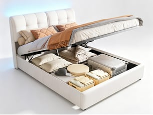 Lit coffre 140x200 - lit 2 places - avec lumière led - beige (matelas non inclus)
