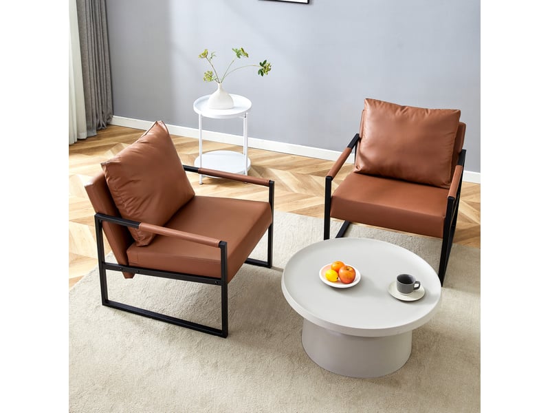  Fauteuil en cuir synthétique avec accoudoirs et structure métallique, style industriel marron  - Conforama B