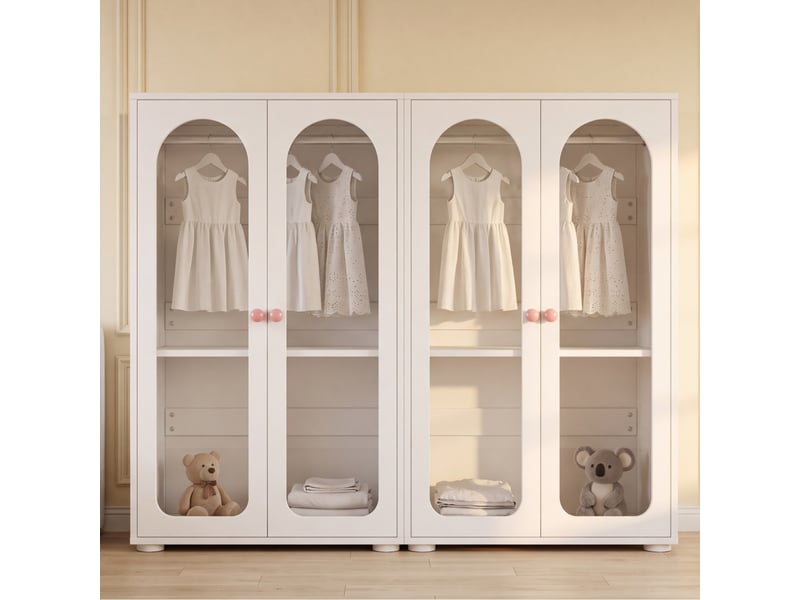  Lot de 2 armoires enfant 2 portes par armoire, façades acryliques et poignées céramique - blanc - 1,6e+2 x 5e+1 x 1,2e+2 cm IKSETERA TRADING LTD - Conforama D