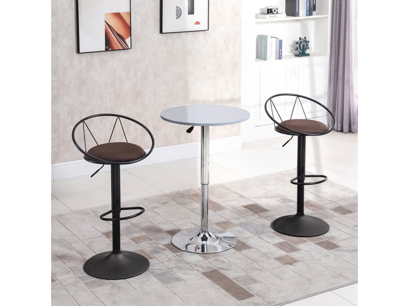  Ensemble 2 tabourets bar réglables, cuisine hauts, dossier, repose-pieds, assise moelleuse, métal, pivotants 360°, îlot central, marron.  - Conforama C