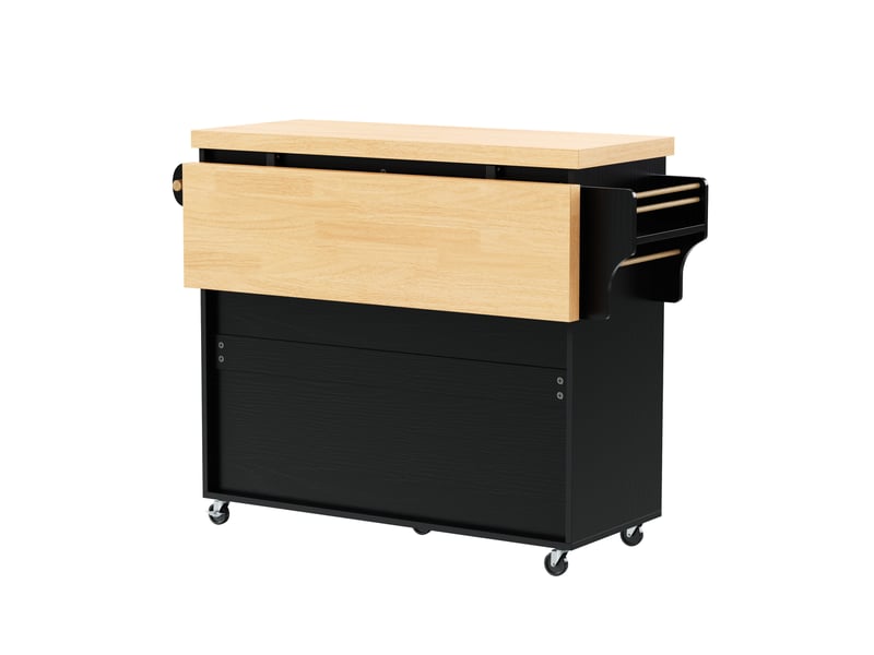  Îlot cuisine roulant 100x42-70x91,5 cm plan extensible 40 kg porte-verres 5 roulettes 2 freins mdf noir et naturel  - Conforama E