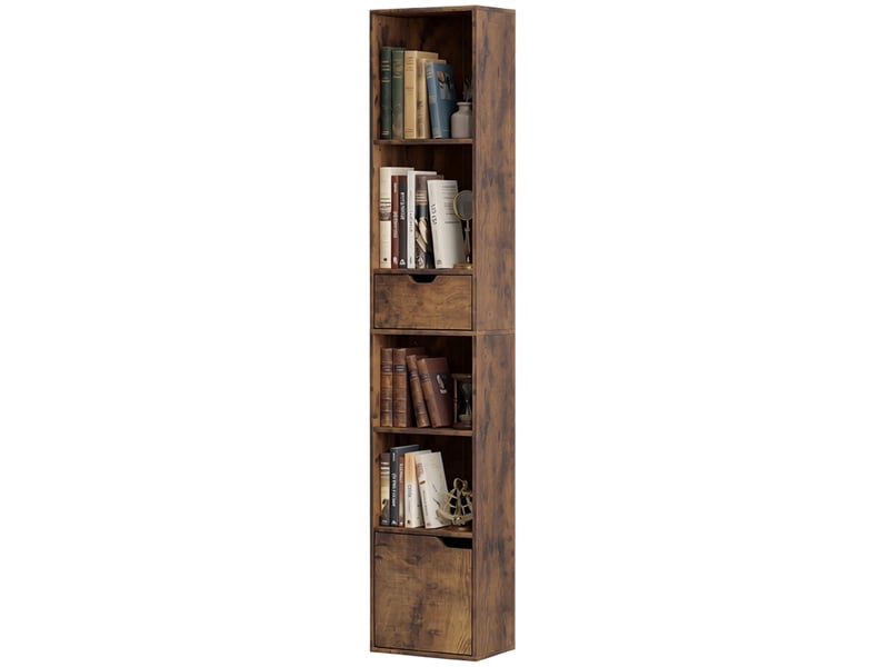  Bibliothèque à 6 niveaux, réglable sur 3 niveaux, avec tiroir, porte d'armoire, étagère personnalisable, étagère d'exposition, marron  - Conforama B