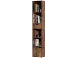 Bibliothèque à 6 niveaux, réglable sur 3 niveaux, avec tiroir, porte d'armoire, étagère personnalisable, étagère d'exposition, marron