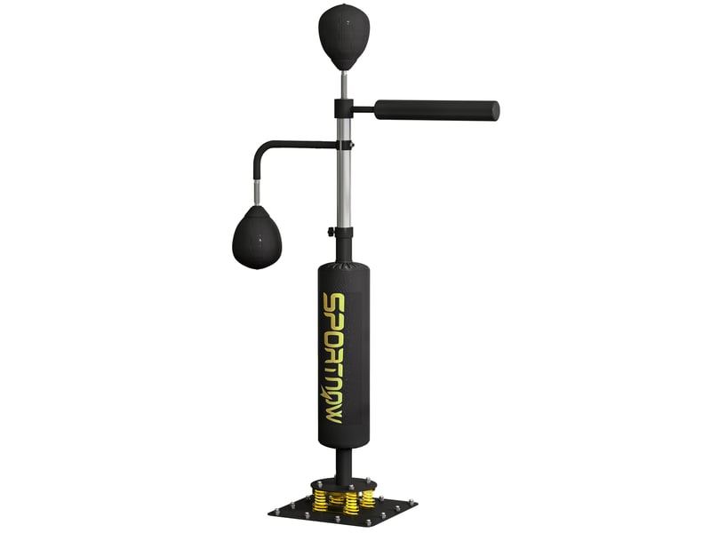  Support de boxe, deux speedballs, barre de frappe rotative, coussins de frappe, hauteur réglable, acier, 107 x 36 x 140-205 cm, noir  - Conforama B