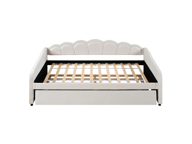 Lit banquette beige 90x200 cm en velours avec lit gigogne et led multicolore - Conforama A