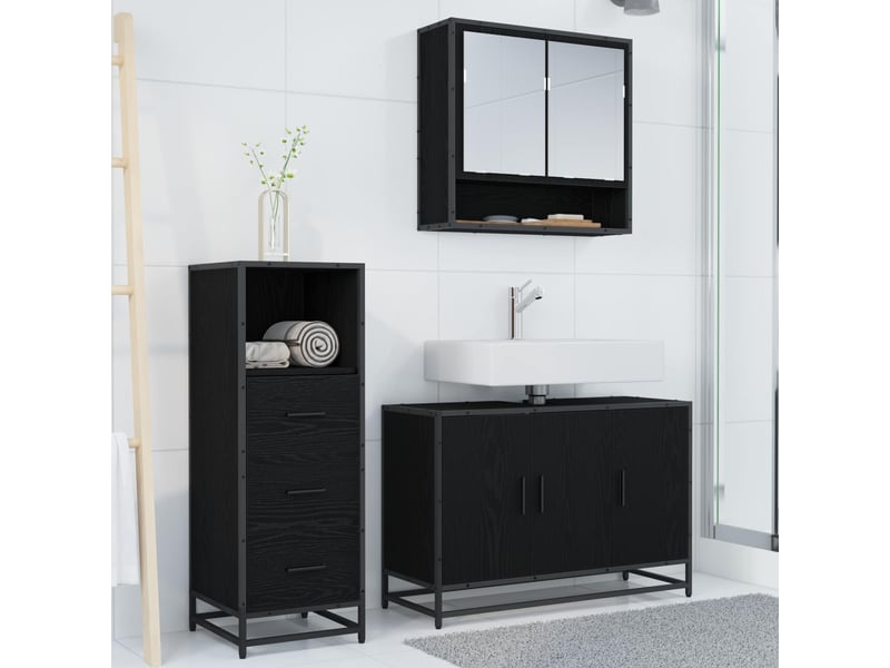  Ensemble de mobilier de salle de bain 3 pièces chêne noir cf64458  - Conforama D