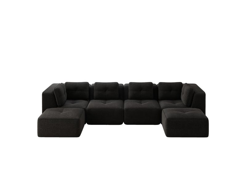  Canapé modulable en u avec ottomane en velours côtelé noir, sans montage  - Conforama A