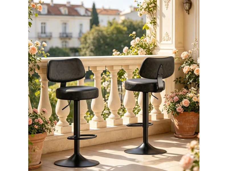  Tabouret de bar lot de 2 pivotant avec hauteur réglable, dossier ergonomique et repose-pieds, similicuir anthracite  - Conforama D