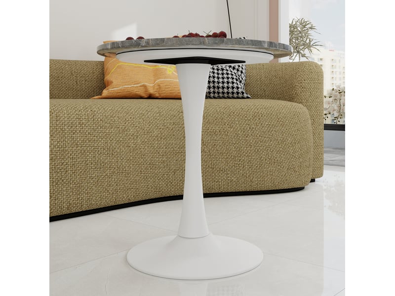  Table à manger ronde en marbre artificiel, blanc antique et gris, 70 x 70 x 72 cm  - Conforama D