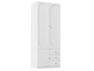 Armoire enfant 2 portes, 3 tiroirs, penderie et étagères, finition laquée pour chambre, mdf, 80×50×200 cm, blanc
