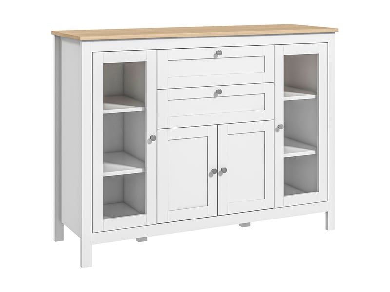  Buffet de salon, meuble de rangement avec un placard à double porte, deux portes vitrées, deux tiroirs et une étagère réglable, 120 x 40 x 90 cm  - Conforama A