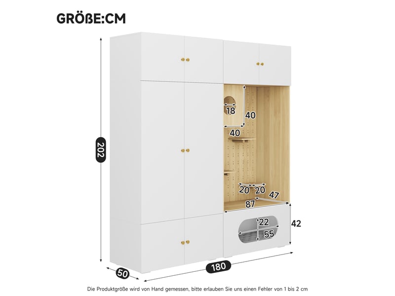  Armoire,180x50x200 cm,avec penderie et espace pour félins,panneau de particules,blanc effet bois  - Conforama C
