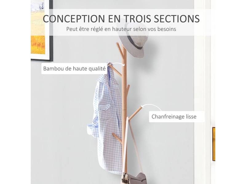 Meuble rangement porte-manteaux 2 en 1 cosy 40l x 30l x 180h cm mdf blanc bois bambou massif - Conforama R