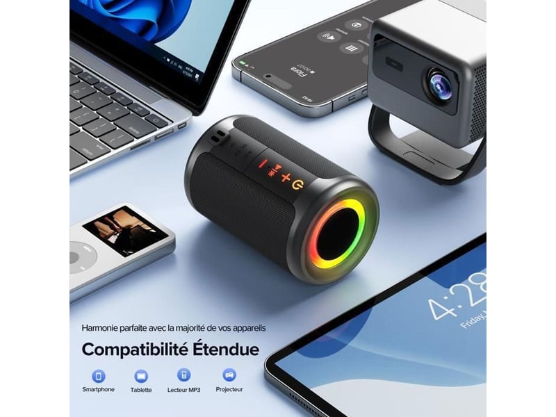  Enceinte bluetooth portable s16 360° noir aux 3,5 mm tf 32 go ipx5 1800 mah  - Conforama E