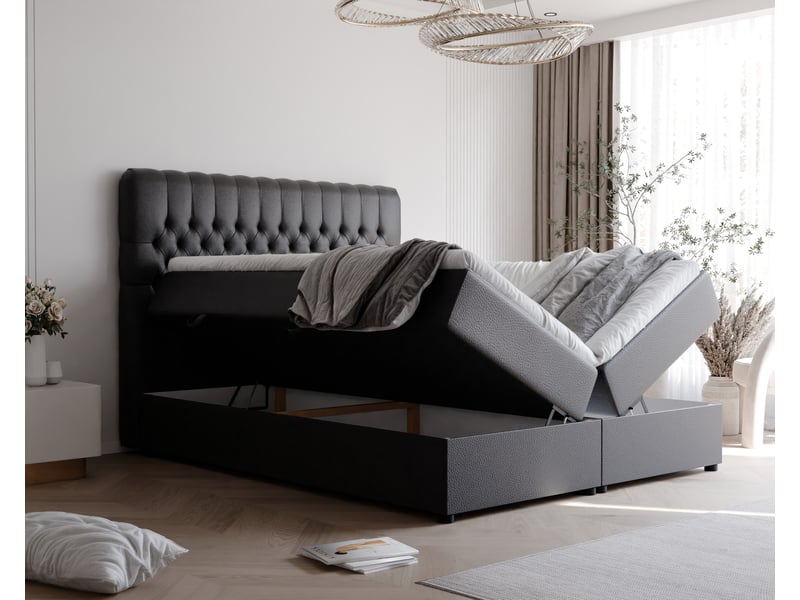  Lit adulte alba - 180x200 cm - matelas ressorts + surmatelas - coffre de rangement - éco-cuir résistant noir ALBA - Conforama C