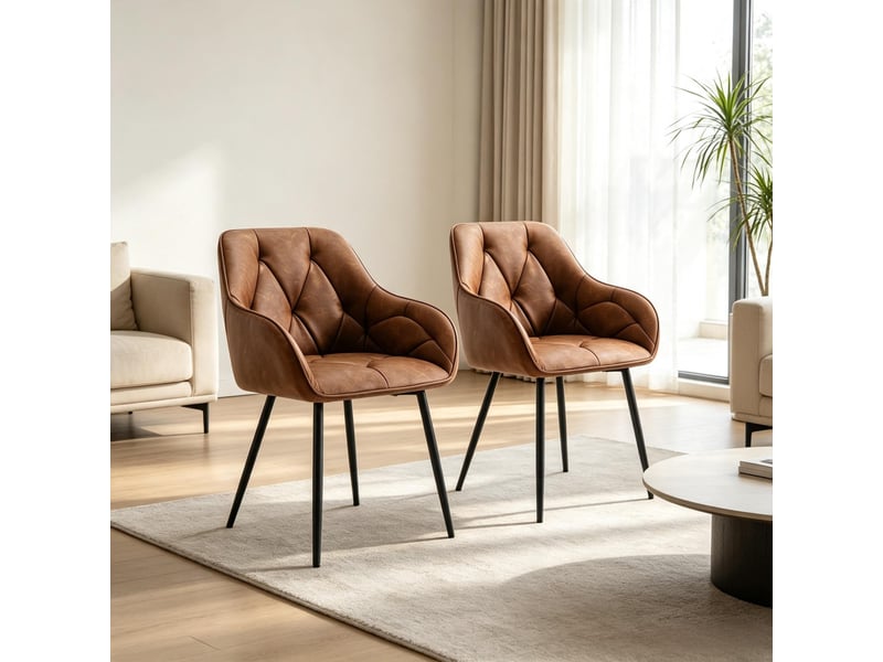 Chaises de salle à manger lot de 2 avec accoudoirs, dossier ergonomique et assise rembourrée moderne  - Conforama B