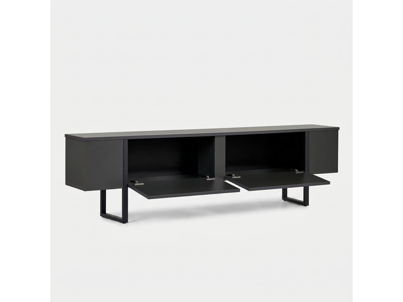  Support tv mobile moderne avec portes onera et pieds noirs - anthracite  - Conforama C