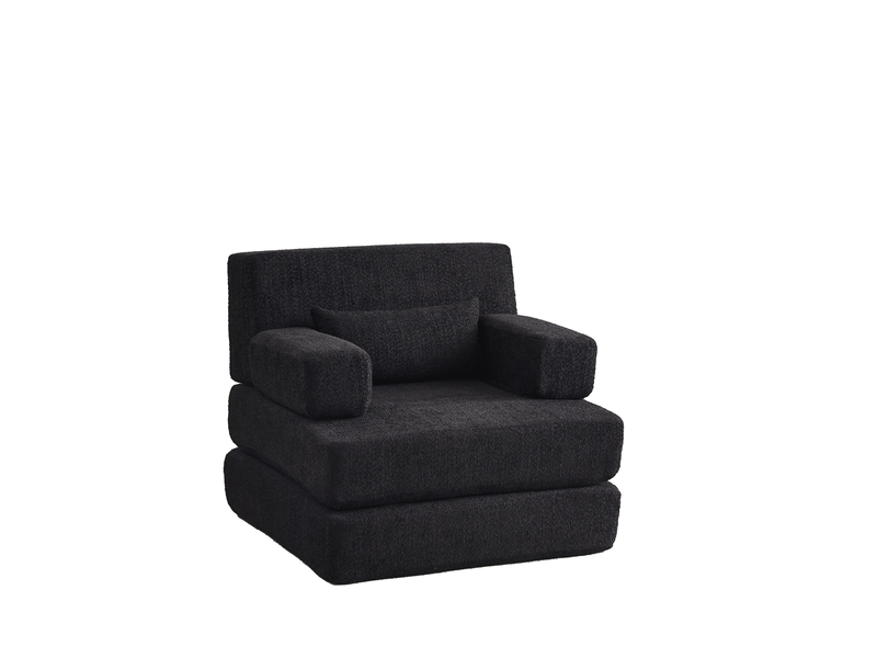  Fauteuil 2-en-1 modulable en tissu chenille noir  - Conforama A