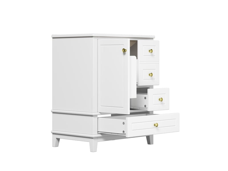  Meuble vasque blanc 61 cm avec 3 tiroirs, porte, étagères et grand rangement  - Conforama E
