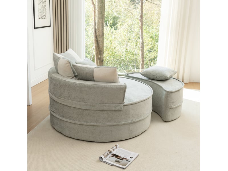  Fauteuil rond 1 place vert menthe en tissu avec ottomane et 5 coussins, confort moelleux pour se détendre chez vous  - Conforama E