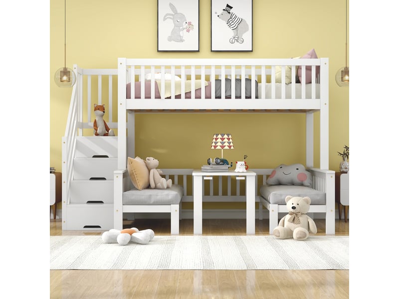  Lit superposé en bois massif et mdf blanc 90x200 cm  - Conforama B
