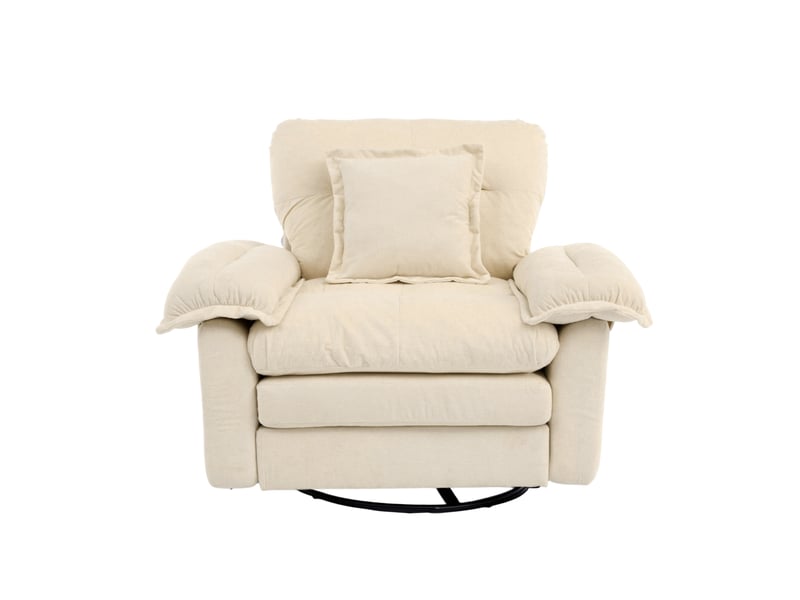 Fauteuil 116x84x96 cm, pivotant 360°, ergonomique, coussin de soutien, base métal, pour salon, chambre, chenille beige  - Conforama A