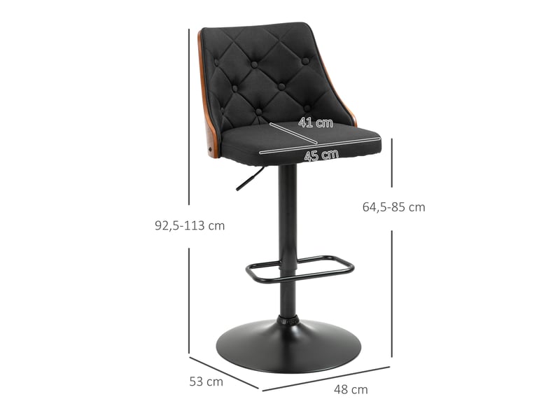  Lot de 2 tabourets de bar réglable en hauteur rotatif sur 360° avec repose-pieds, tissu capitonné  - Conforama E