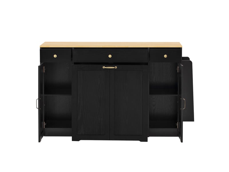  Desserte de cuisine 3 tiroirs 2 portes 136x65x90 cm en mdf noir et naturel  - Conforama D