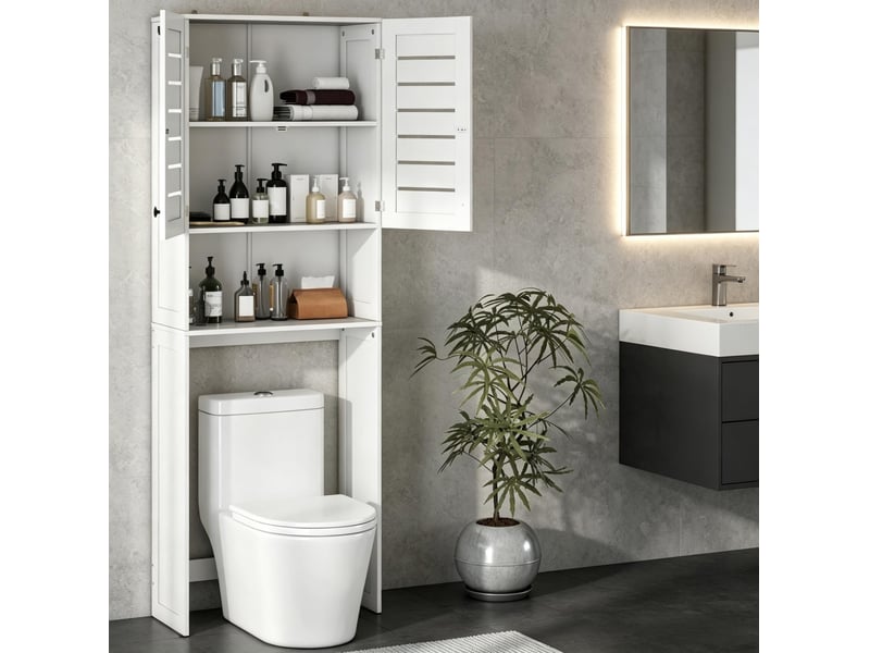 Meuble de rangement au-dessus des toilettes et lave-linge 67x31,5x190 cm portes doubles à lames mdf blanc  - Conforama C