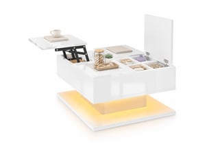 Table basse carré relevable 72x72x35 cm, couleur coloris blanc, finition brillant, rangements