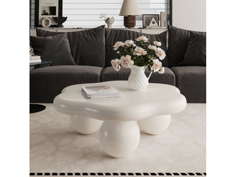  Table basse en forme de pétale blanc crème, 79 x 79 x 31 cm  - Conforama C