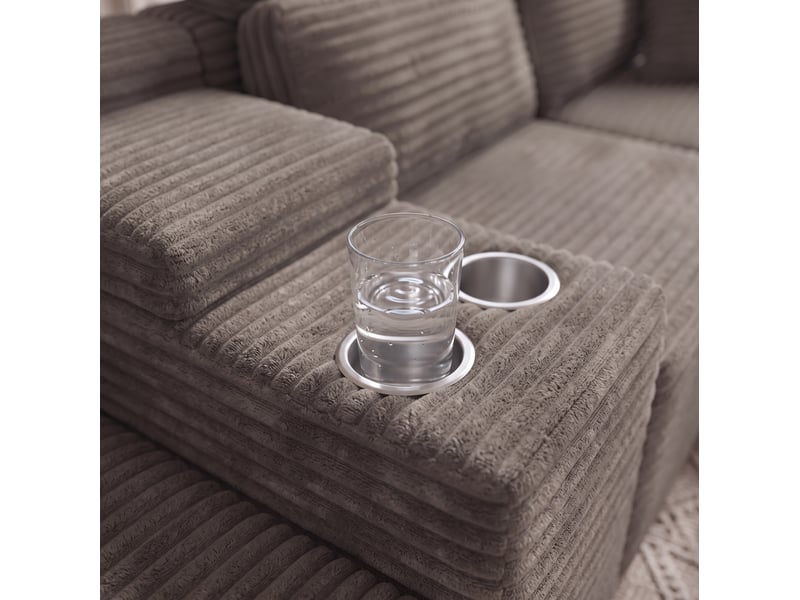 Canapé d’angle modulaire en u 373x151x81 cm compressé, porte-gobelets, mousse, velours côtelé couleur kaki - Conforama E