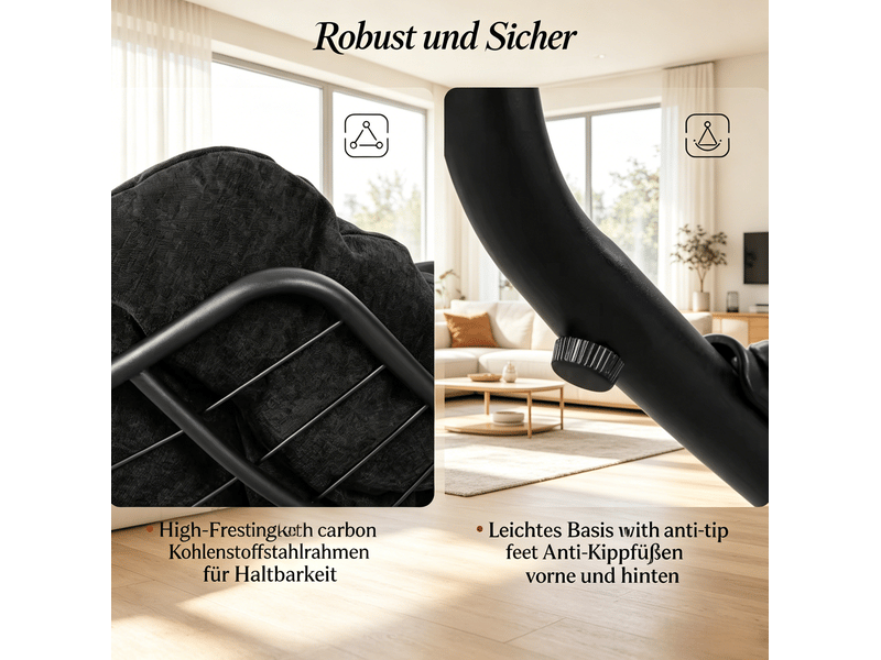 Fauteuil à bascule en chenille avec assise enveloppante et base traîneau stable, pour salon ou chambre, noir - Conforama E
