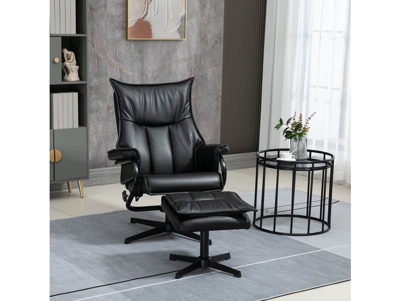  Fauteuil pivotant 84x105x101 cm avec repose-pieds, dossier inclinable 135°, noir  - Conforama B