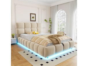 Lit coffre 90x200 cm <strong>GUTENT</strong> <strong></strong> coloris beige
