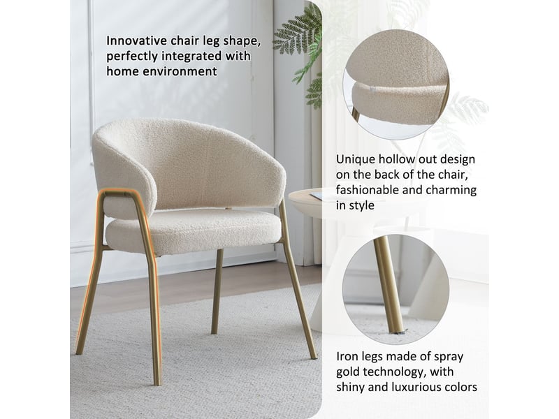 Chaise de salle à manger lot de 6, assise rembourrée en velours d'agneau chaise design, piètement métal doré, dossier ajouré  - Conforama E
